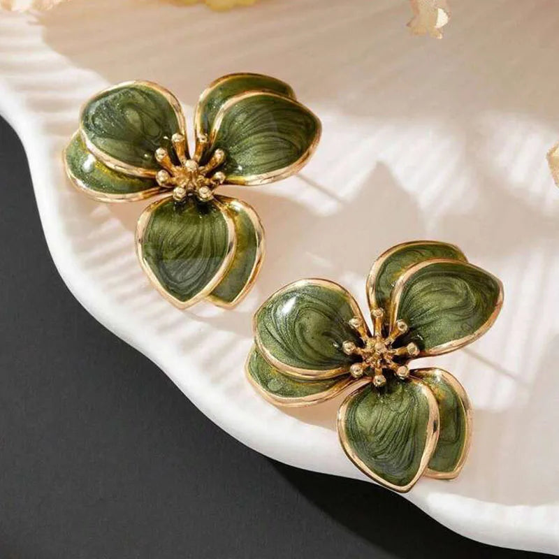 New Exquisite Design Green Color Double-Layer Petals Stud Earrings for Women Stylish  Personalization Charm Party Jewelry Gift mbzr