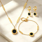 Roman Numeral Round Pendant Jewelry Set For Women, Stainless Steel Necklace Bracelet Hoop Earrings Set, Waterproof Hypoallergenic Non-Tarnish Black Acrylic Fashion Jewellery Gift