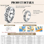 12Pcs Stainless Steel Fidget Rings for Women Men Anxiety Spinner Ring Adjustable Flower Moon Star Stress Relieving Fidget Spinning Ring Wedding Band Rings Set