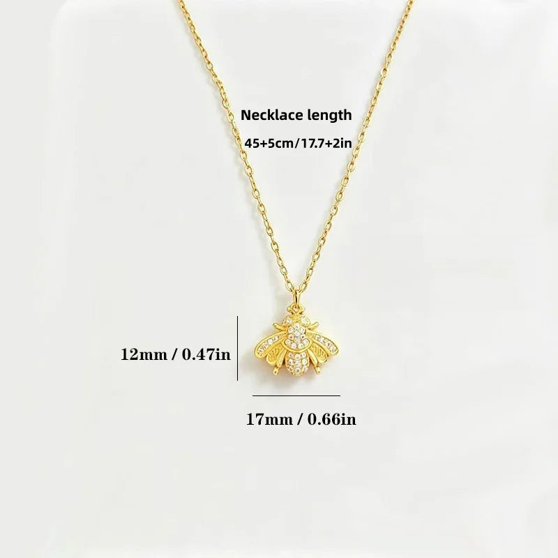 1Pc European and American women's retro little bee zircon pendant necklace, niche design titanium steel collarbone chain, suitable for daily travel wear, back-to-school gifts