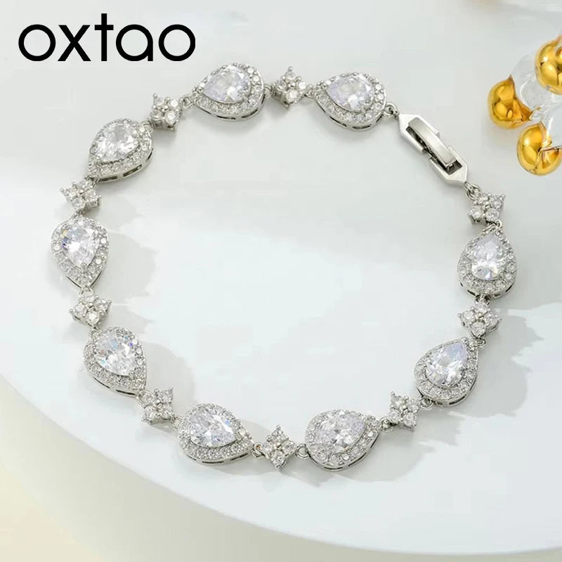 OXTAO 14K Gold Filled Wedding Bridal Bracelet for Brides Moissanite&Zirconia Classic Teardrop Tennis Bracelets D Color VVS1 for Women Girls Jewelry Gift with Certified