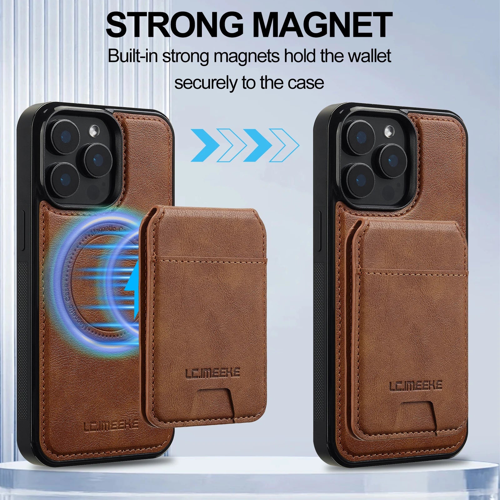 2 in 1 Detachable Leather iPhone Case with Card Pocket - Magnetic Cover for iPhone 17 pro Max 17 Air 15 14 13 12 11 pro Max