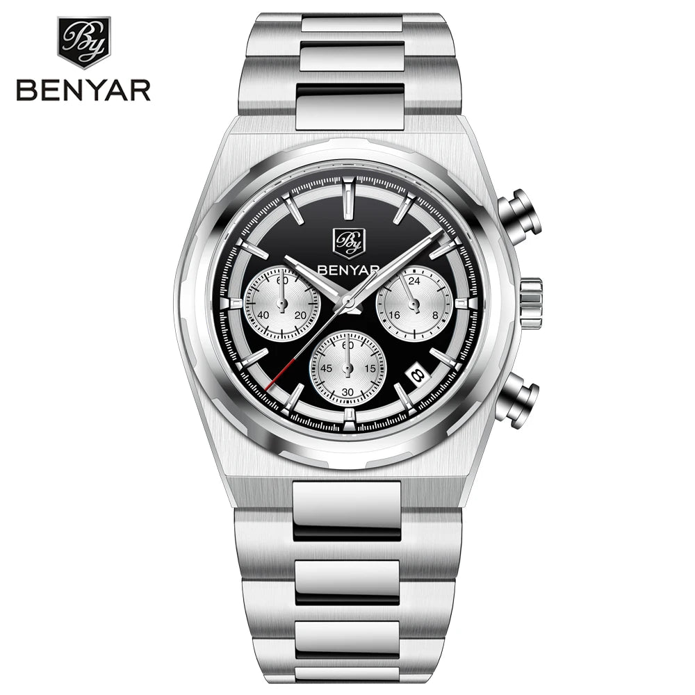 2026 New BENYAR Men's Watches Top Brand Luxury Quartz Watch Men Chronograph Waterproof Luminous Stainless steel Man Gift Clock mbzr