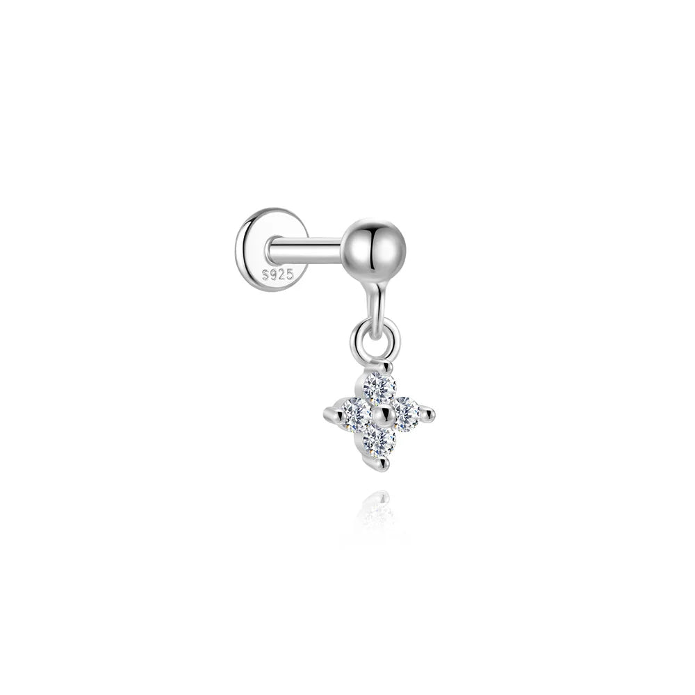 ROXI Moissanite 925 Sterling Silver Flower Tassel for Women Flat Back Piercing Earring Stud Helix Star Earring Fine Jewelry Gift mbzr