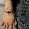 Men Bracelet 2024 Retro Black Zircon Star Chain Women Stainless Steel Punk Bracelets on Hand Unisex Jewelry Couple Accessories