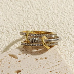 New Stainless Steel Cubic Zirconia Stackable Rings for Women 18k GoldPlating Multi-Link Connected Statement Ring Stack Jewelry