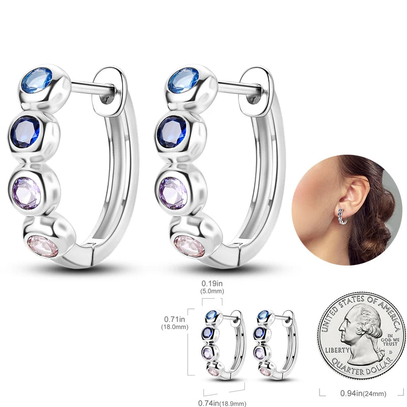 Women's 925 Sterling Silver Circle Style Simple Colorful And Shiny Zircon Earrings Fit For Attend A Wedding Exquisite Jewelry mbzr