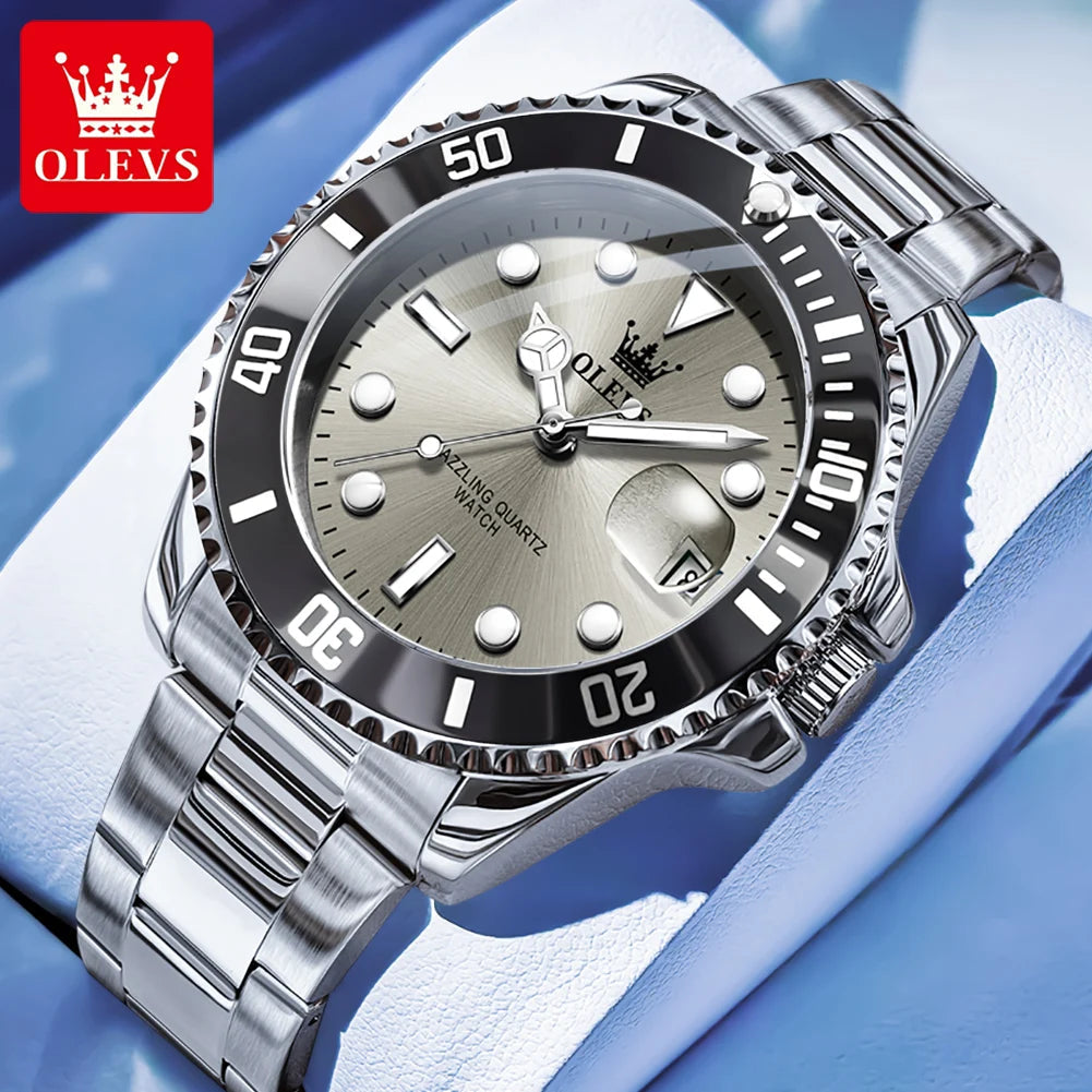 Men's Quartz Watch Luxury Stainless Steel Luminous Automatic Date OLEVS 5885 mbzr