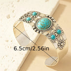Vintage Bohemian Style Artificial Inlaid Turquoise Cuff Bangle Creative Design mbzr