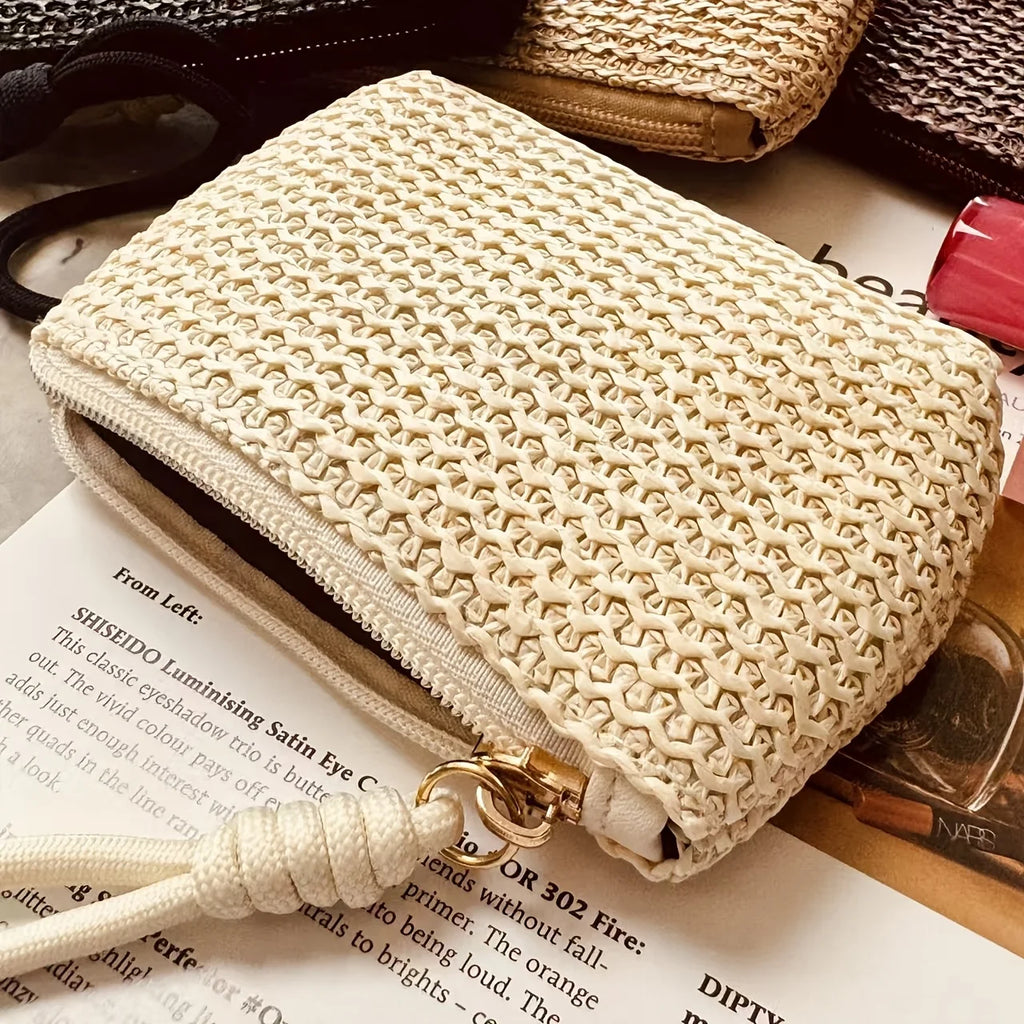 Straw Woven Mini Coin Purse – Japanese Minimalist Wrist Pouch mbzr