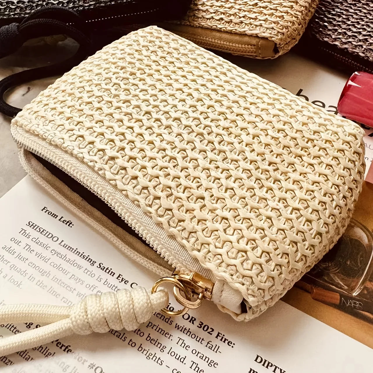 Straw Woven Mini Coin Purse – Japanese Minimalist Wrist Pouch mbzr
