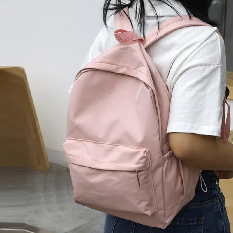 Simple Solid Color Backpack Women Nylon School Bags for Teenager Girls Bookbag Lady Travel Backbag Shoulder Bag