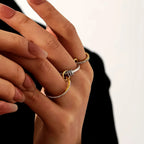 New 18K Gold Plating Stainless Steel Cubic Zirconia Multi-Link Connected Stackable Ring Women Statement Multi-Layer Stack Jewelry
