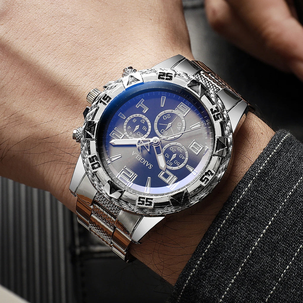 2pcs/set Men Business Watches Fashion Arabic Dial Steel Band Male's Quartz Watch Set (Without Box） mbzr