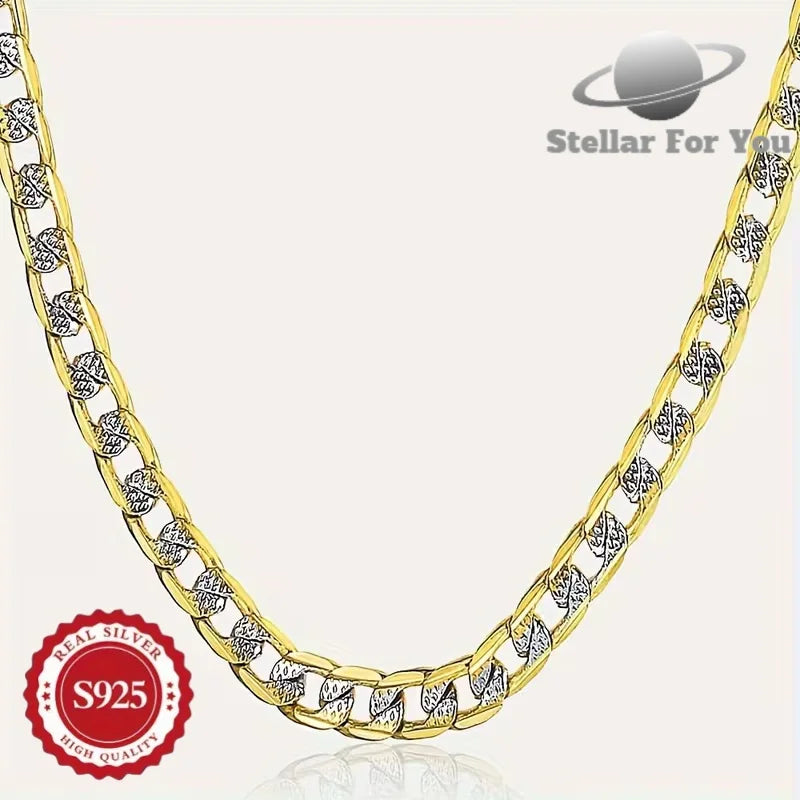 24K Gold-Plated 925 Sterling Silver Two-Tone Cuban Link Necklace, Handcrafted, Fade-Resistant, Ideal Gift for Men, Women, Wives, Girlfriends and Mothers for Anniversaries, Birthdays and Special Occasions, Hypoallergenic, Buy