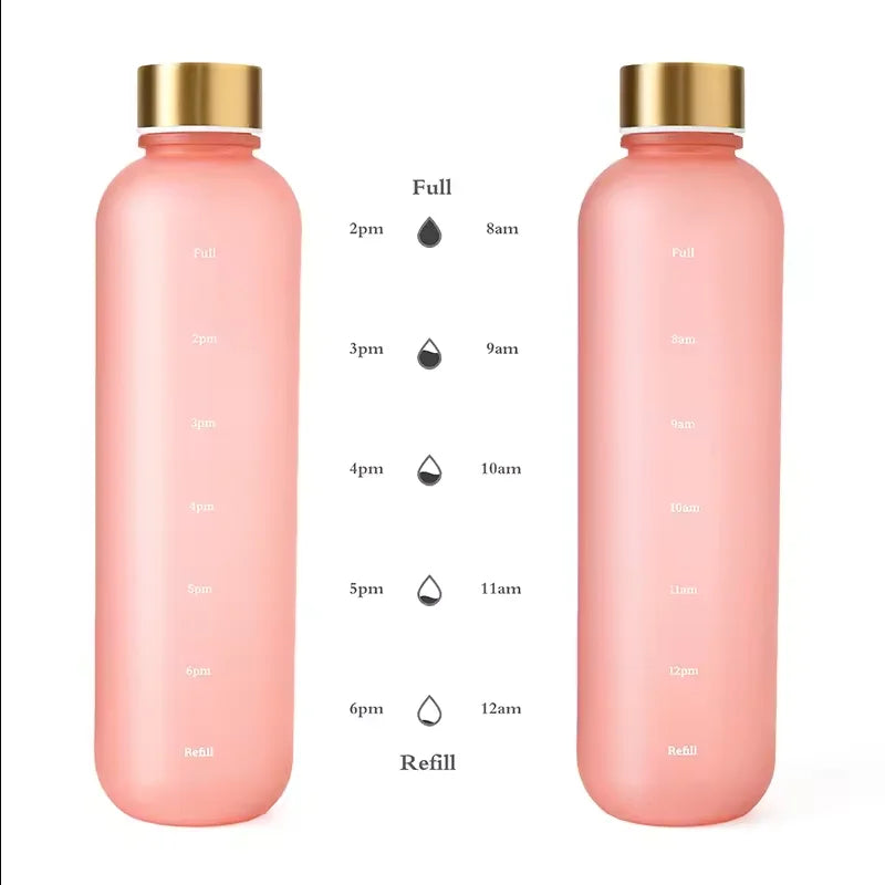 1000ML Bottle With Time Marker Motivational Reusable Fitness Sports Outdoors Travel Cycling Leakproof BPA Free Frosted Bottle mbzr