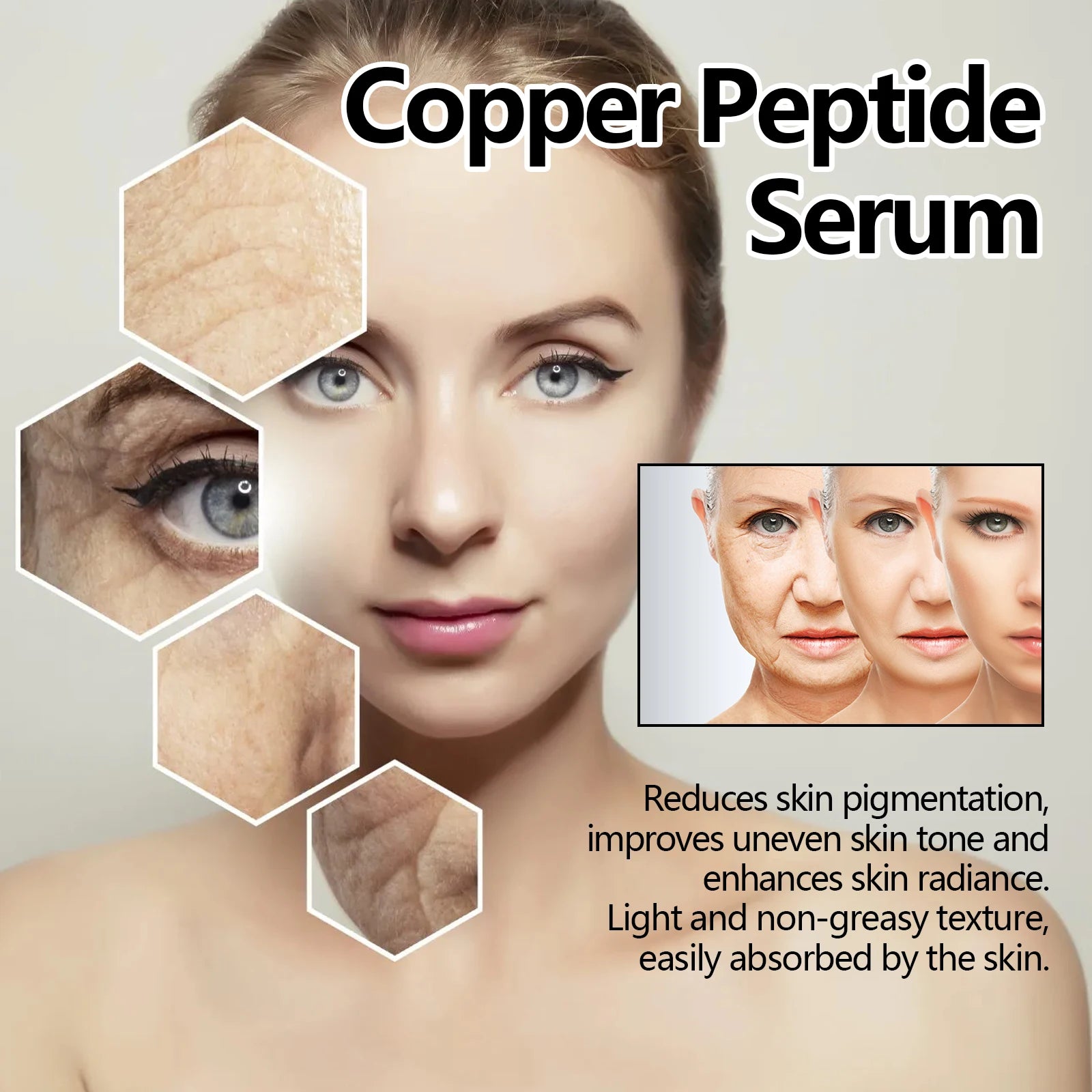 EELHOE 30ml Copper Peptide Facial Serum Moisturizing Firming Face Skin Increase Elasticity Anti Wrinkle Lines Daily Facial Care mbzr
