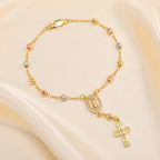 Virgin Mary Rosary Bead Cross Bracelet for Women, Tri-color Adjustable Chain Virgin of Guadalupe Bracelet Baptism Confirmation