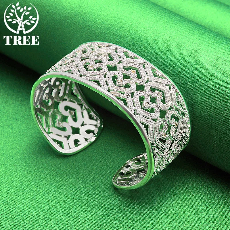 925 Sterling Silver Adjustable 28mm Heart Big Bangles Bracelet Gift Fashion Charm Jewelry For Woman Man Party Engagement Wedding mbzr
