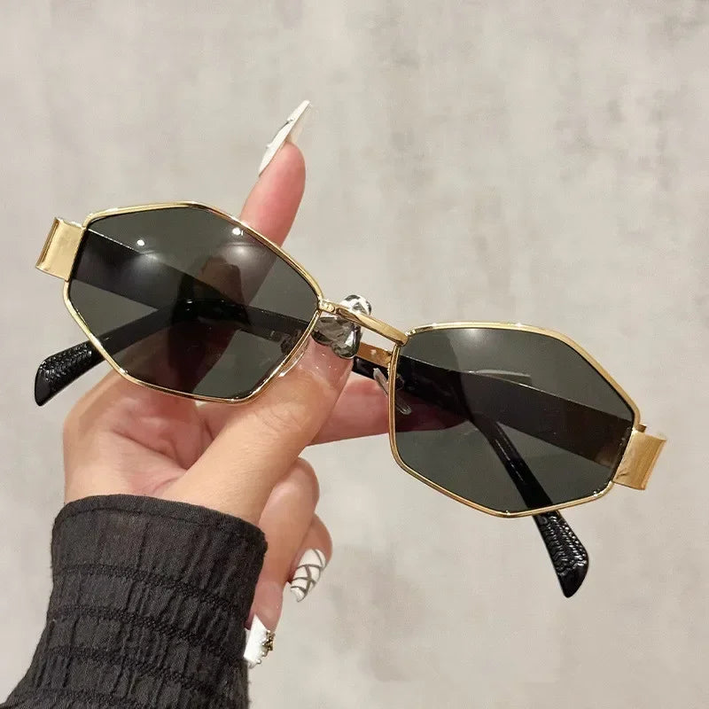 Fashion Polygonal Sunglasses Vintage Brand Rhombus Shades Unique Metal Frame