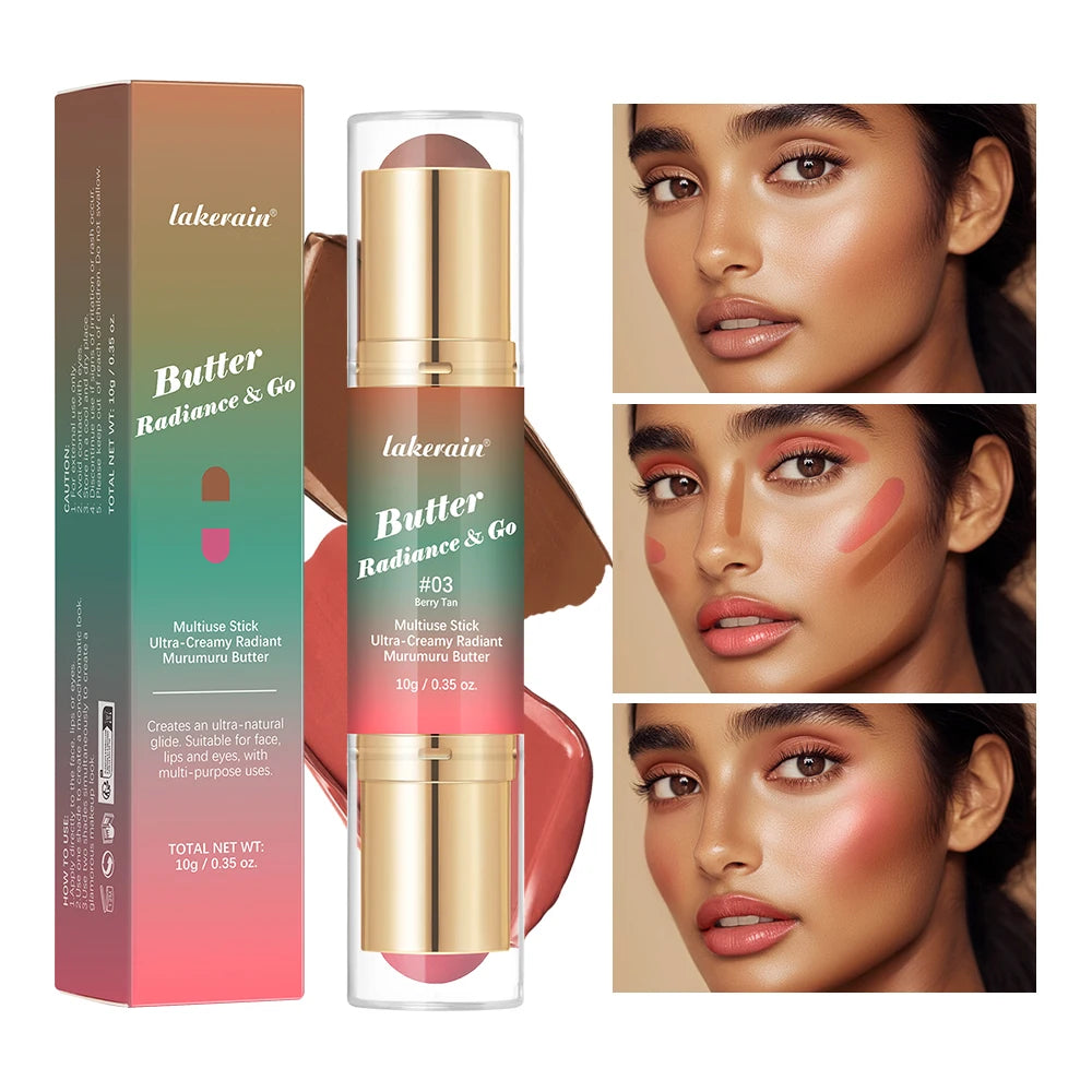 Multiuse Double Head Blush Bronzer Stick Butter Glow & Go Light Glossy Face Contour Blush Stick Long Lasting Waterproof Blusher mbzr