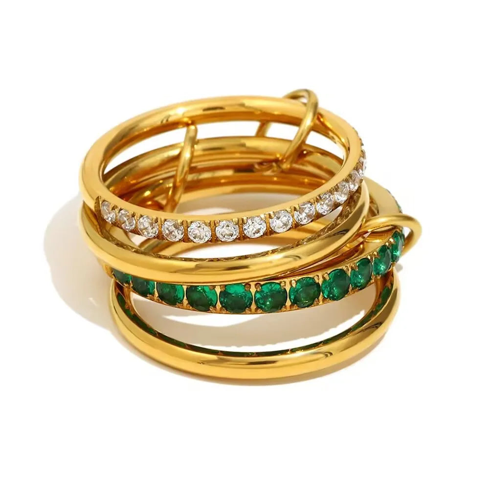 Ring Interlocking Stacked Multi-Layer Stainless Steel Ring Jewelry Copper Zircon Hand Jewelry