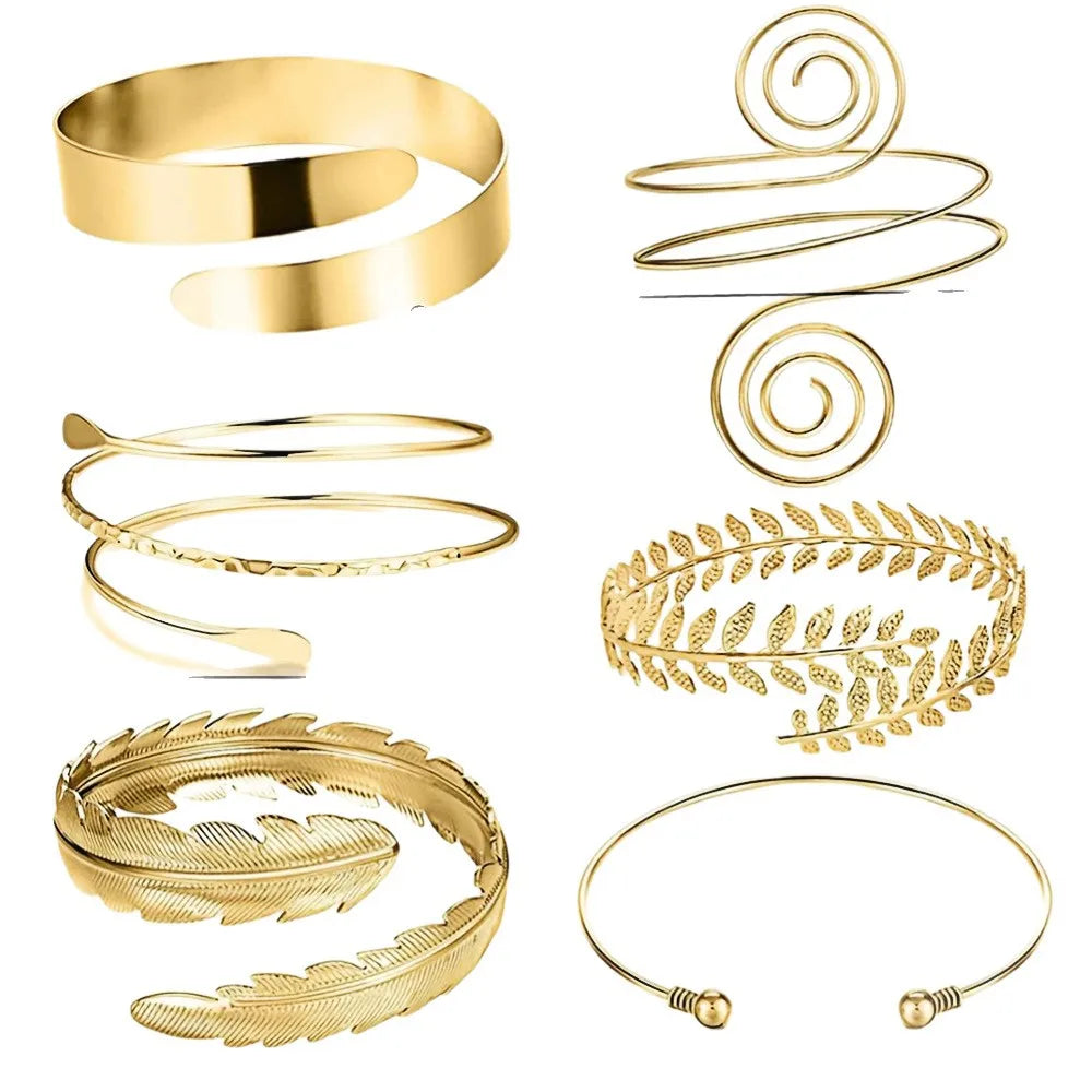 6-Piece bracelet set European and American hot-selling personalized geometric metal spiral leaf arm ring bracelet 6-piece set female