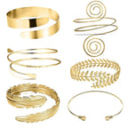 6-Piece bracelet set European and American hot-selling personalized geometric metal spiral leaf arm ring bracelet 6-piece set female