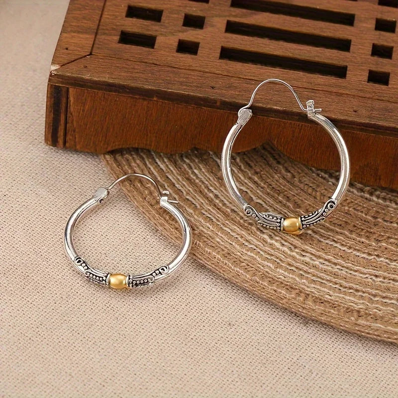Bohemian style vintage copper and silver coated earrings - women's durable, hypoallergenic, nickel-free, lightweight beige earrings,