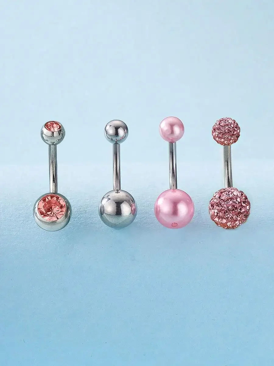 4pcs Fashion Cubic Zirconia Belly Button Rings Set For Women Body Piercing Party Jewelry