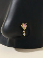 Rose Gold Tone Heart Crystal Nose Cuff For Women, Non-Piercing Rhinestone Jewelry Accessory For Valentine’s Day