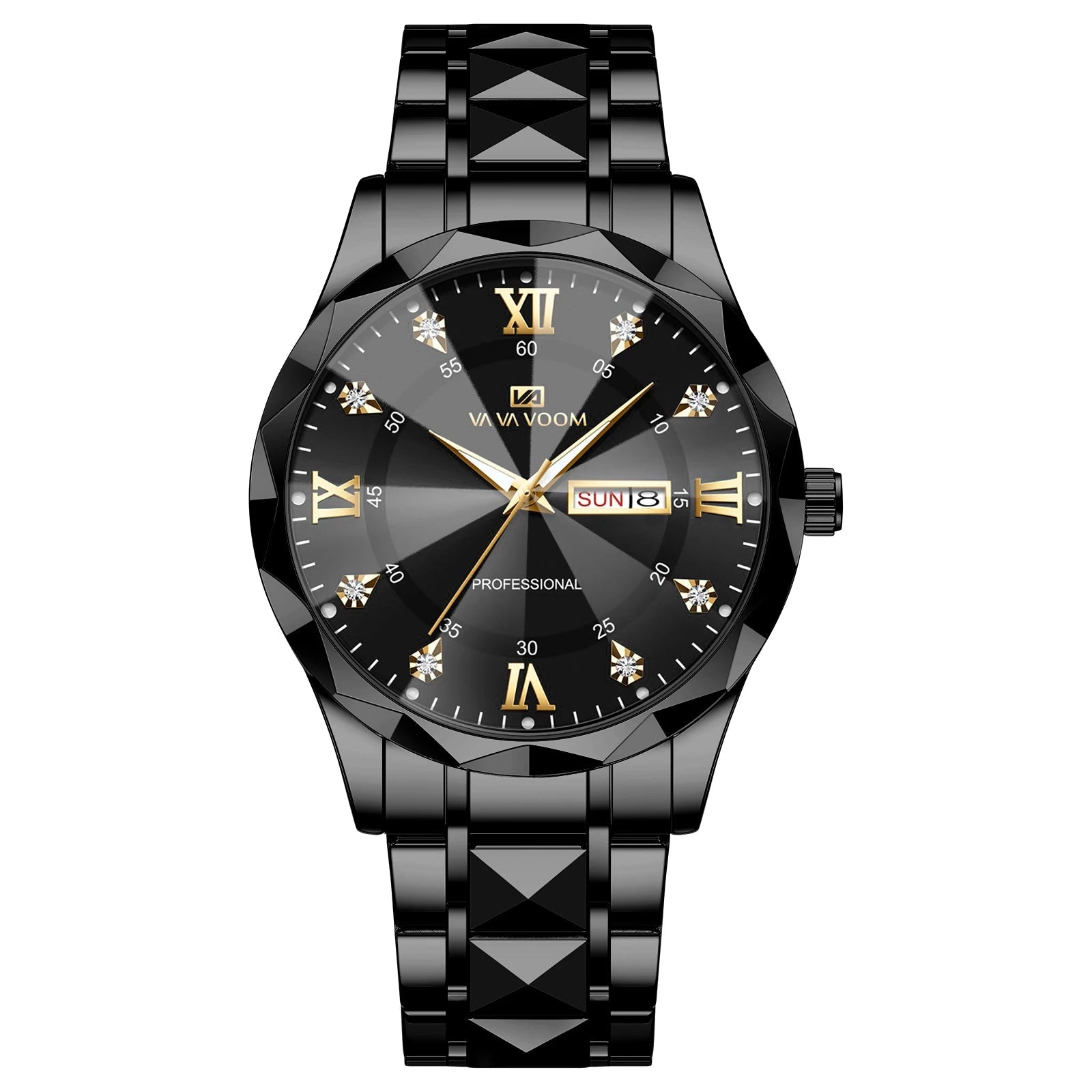 VA VA VOOM Hot Selling Original Blue Gold Quartz Watch Men Fashion High Quality Rhombus Design Fashion Business Japanese Movement Gold Stainless Steel Fashion Clock Sports Gift Watch for Men mbzr