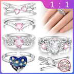 Anillos Apilables de Plata Esterlina 925 (Nuevos) – Lazo Rosa + Corazón (Tema Amor), Adecuados para Mujer y Chica mbzr