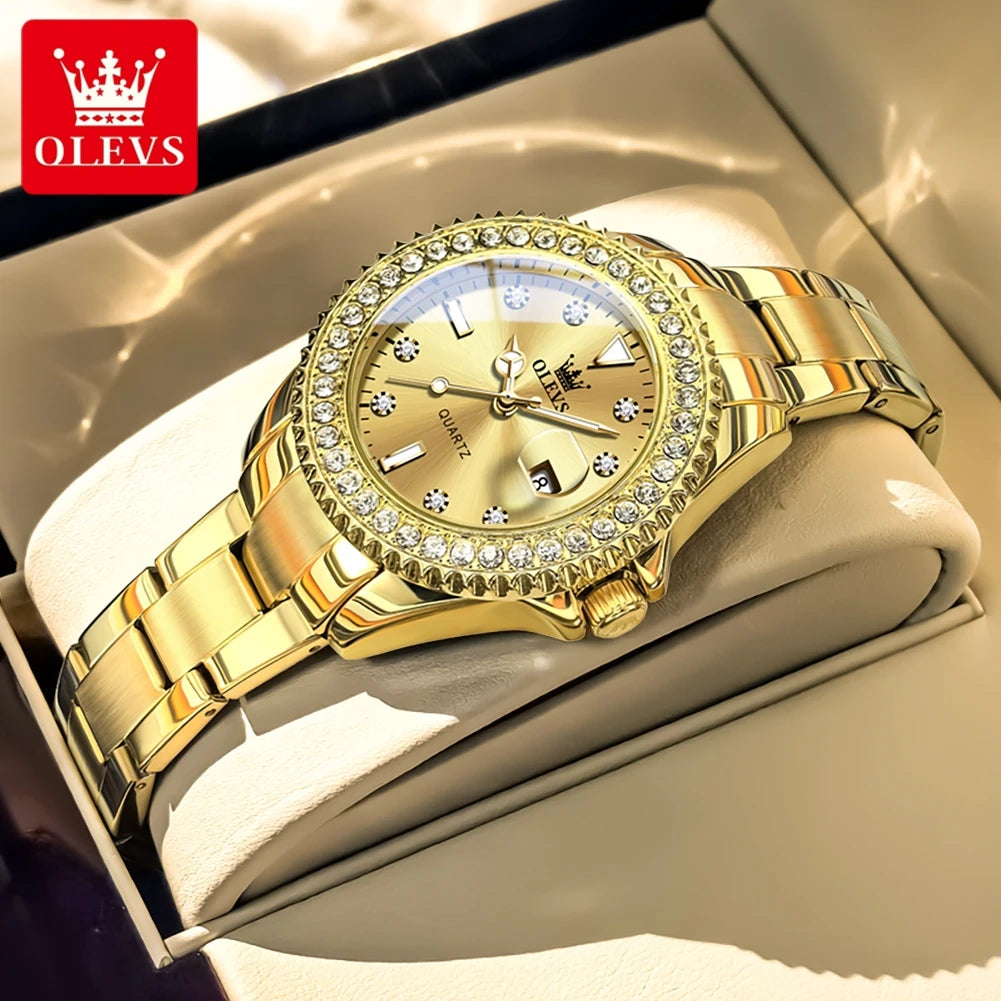OLEVS 9945 Luxury Women Original Quartz Movement Watch Diamond Scale Stainless Steel Bracelet Luminous Function 30M Waterproof Watch mbzr