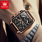 OLEVS 9919 Chronograph Multifunctional Quartz Men's Watch Leather strap 45MM Square Big Dial Leisure Sports TOP Brand Male Watch mbzr