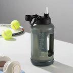 64 Fluid Ounces Water Bottle, Translucent Black, with Straw/ Chug 2 in 1 Lid, Light Weight, Reusable, Plastic mbzr