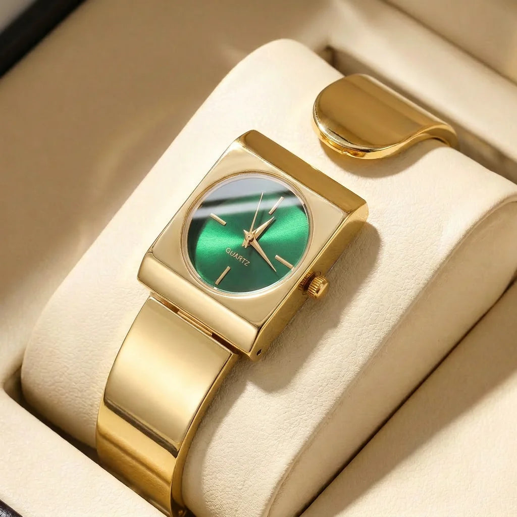 1Pcs Women's Green Dial Alloy Strap Vintage Fashion Classic Fashion Details Quartz Watch For Business Party Holiday
