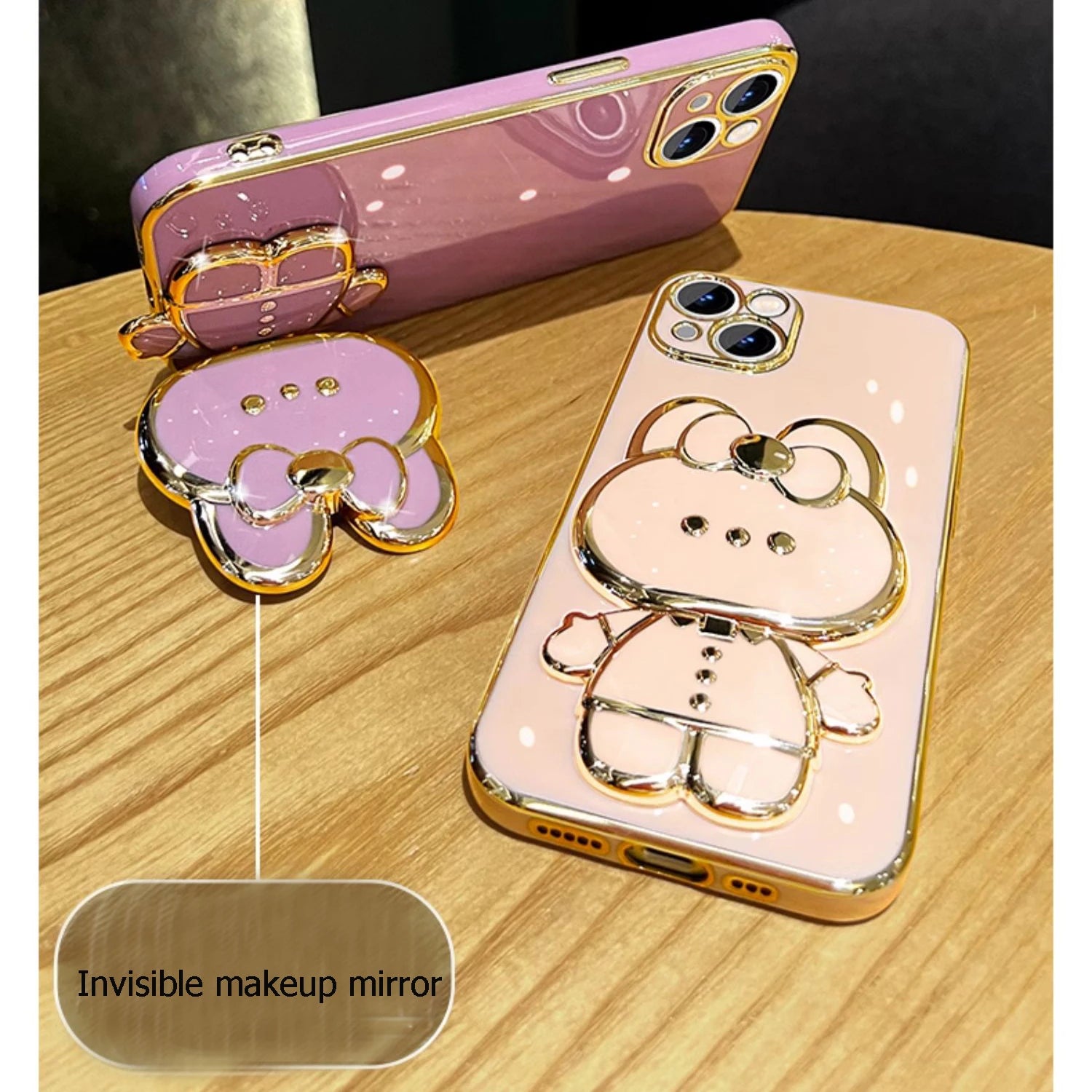 Mirror Rabbit Flower Strap Case For iPhone 14 13 12 11 Pro Max 13Pro 12Pro X XR Xs Max 6 7 8 Plus Stand Cover
