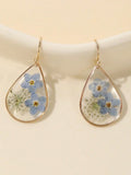 1pair Teardrop Shape Resin & Dried Flower Earrings With Glue Surface, Suitable For Women's Daily Wear,Natural Dried Flowers, Random Shapes And Colors Valentines,Mom,Mother,Mother's Day,Gift