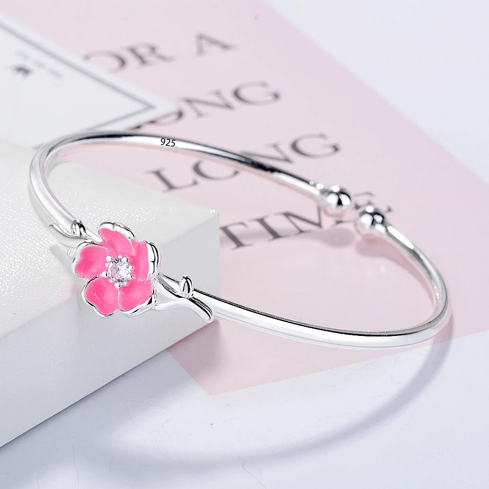 925 Sterling Silver Bracelet Rose Flower Linked Vintage Punk Adjustable Chain For Woman Girl Jewelry Gift Dropship Wholesale