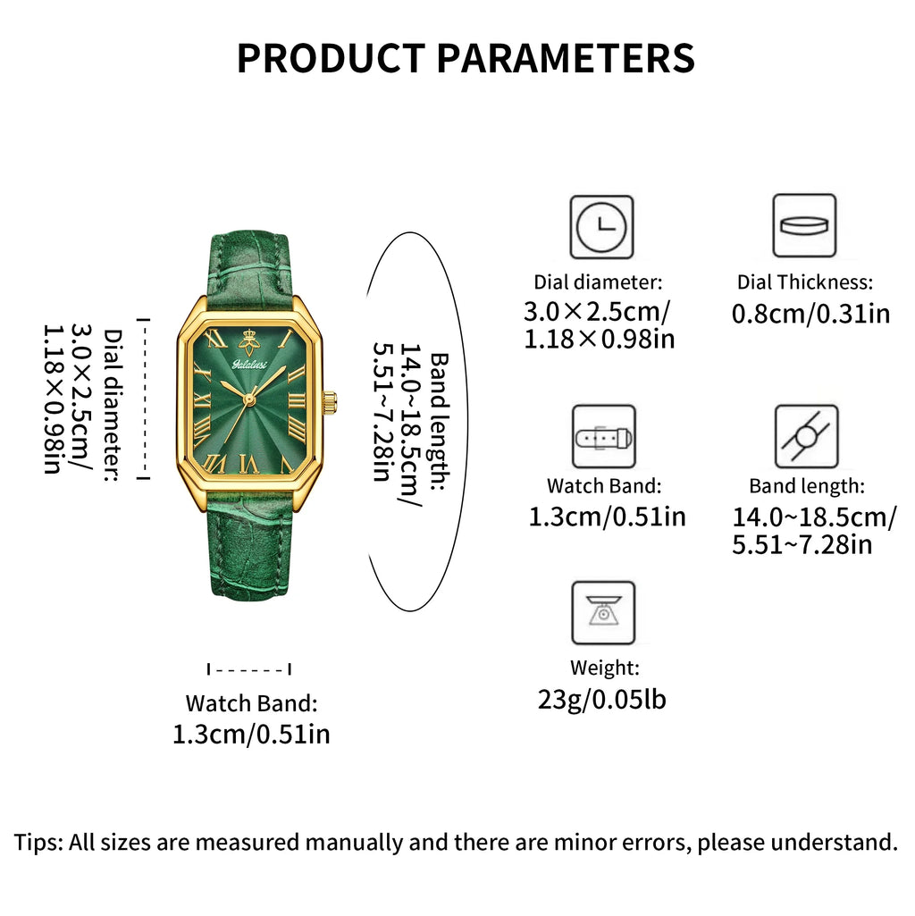 YaLaLuSi Vintage Gold Ladies Watch Irregular Octagon Rectangle Emerald Green Dial Croc Embossed Leather Band Elegant Roman Scale Quartz Wristwatch For Women