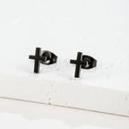 Golden Stainless Steel Small Cross Christianity Amulet Earrings For Women Hypoallergenic Stud Earrings For Girls Daily Wear