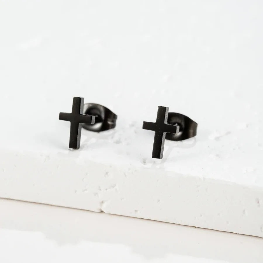 Golden Stainless Steel Small Cross Christianity Amulet Earrings For Women Hypoallergenic Stud Earrings For Girls Daily Wear