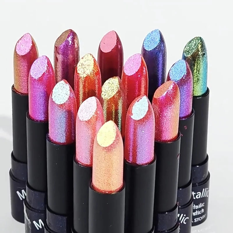 15Colors Metallic Glitter Lipstick Waterproof Lasting Diamond Pearlescent Metallic Lipstick Blue Lip Gloss Women Makeup Cosmetic mbzr