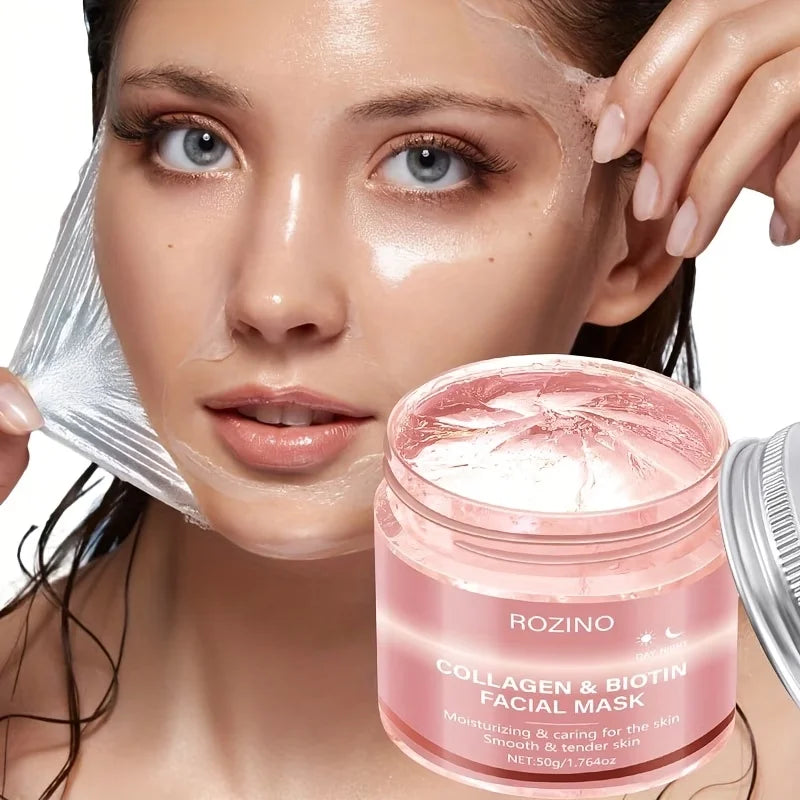 50g Biotin Collagen Day & Night Mask, Hydrates, Keeps Skin Moist And Plump, Firms Skin, Brightens Complexion, Smooths Skin, Makes Skin Look Younger. Suitable for Daily Use And Holiday Gifts, Giving Her A Beautiful Face mbzr