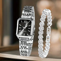 2PCS Fashion Rectangle Women Quartz Watch Rhinestone Bracelet Set Ladies Roma Dial Wristwatch Reloj Mujer Girls Clock Gift mbzr
