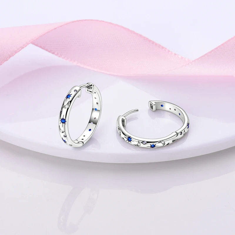 MULA 925 Sterling Silver Sun Moon Stars Hoop Earring For Women Classic Simple Fashion Sparkling Earring Anniversary Jewelry Gift