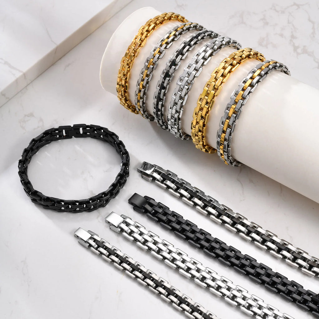 Vnox Trendy Strap Chain Bracelets For Men Boys Stainless Steel Links Thick Wtach Band Wristband Punk Hand Jewelry