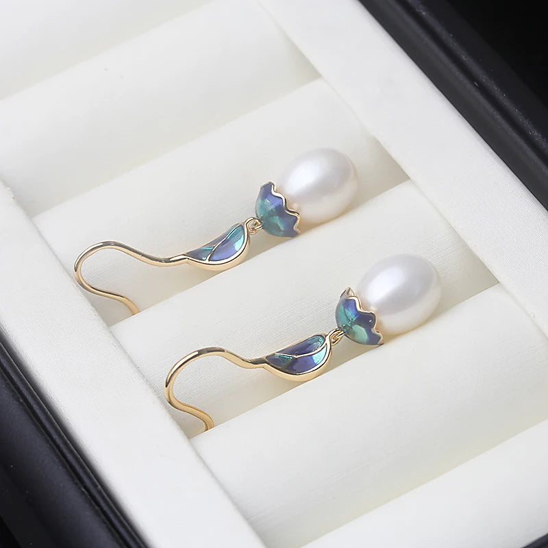 Freshwater Pearl Earrings Silver Women Birthday Gift White Black mbzr