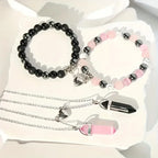 8-Piece Set: Natural White Turquoise Matte Couple's Heart Necklace, Bracelet, and Sun & Moon Set
